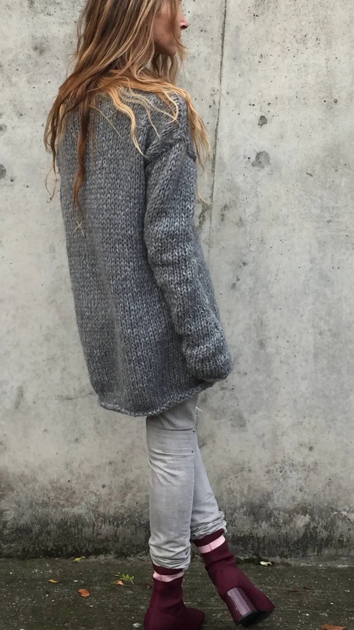 Gray Alpaca sweater dress, pullover, women's knit dress, long line, sustainable ethical clothing