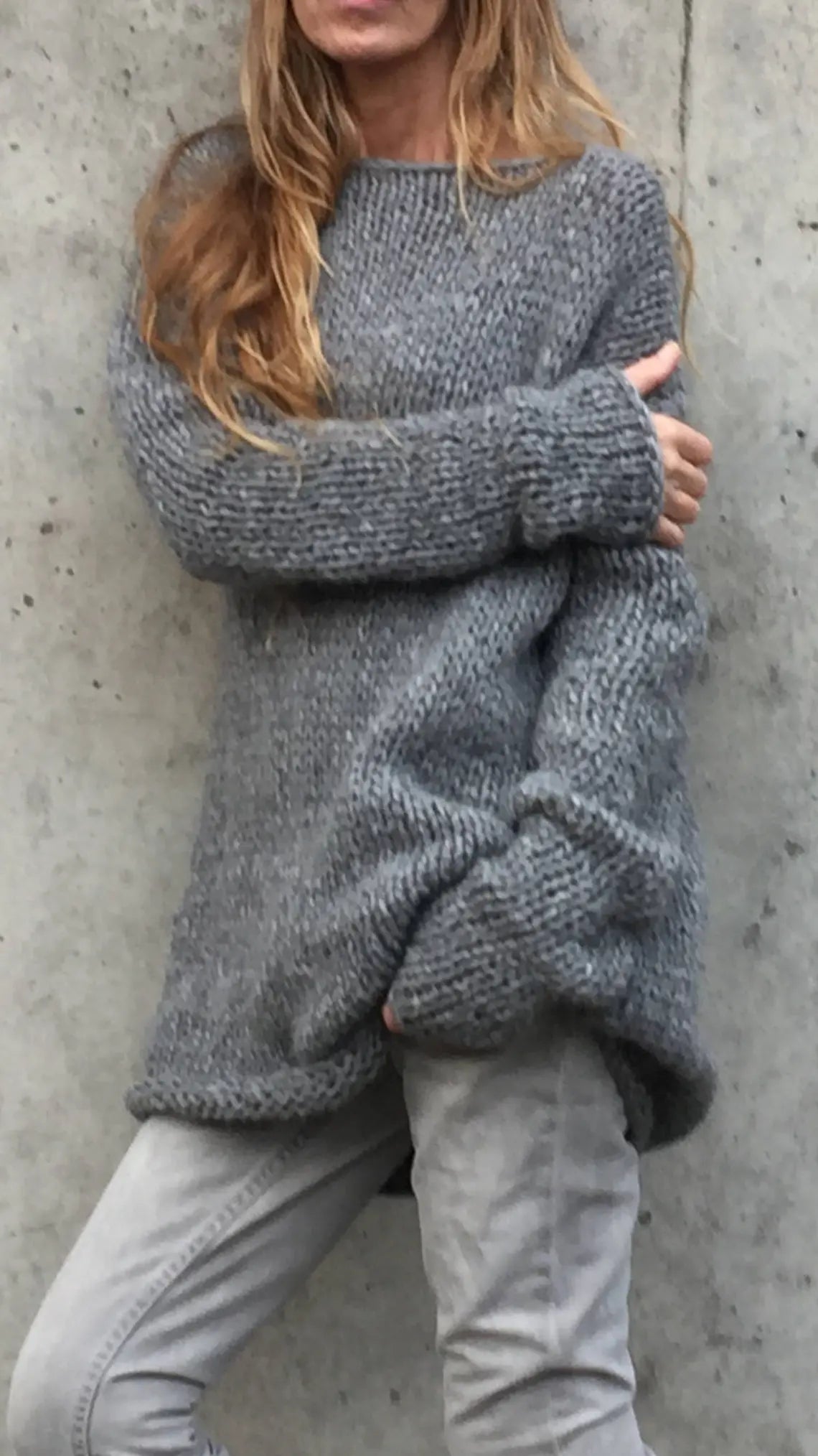 Gray Alpaca sweater dress, pullover, women's knit dress, long line, sustainable ethical clothing