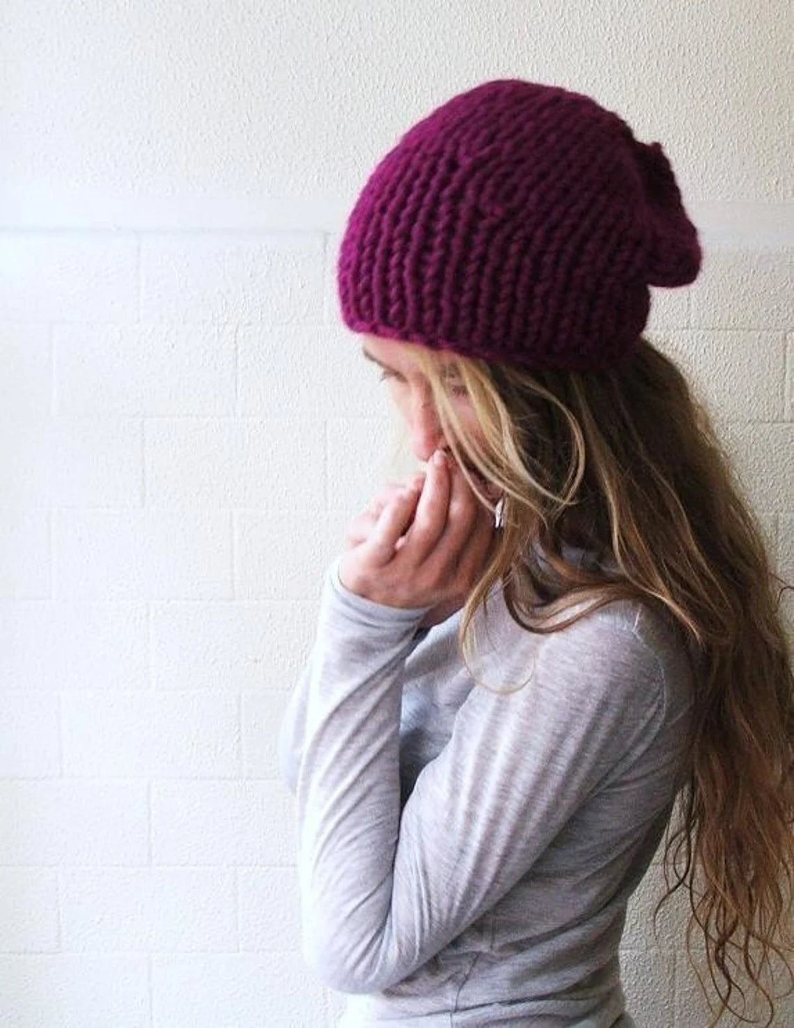 pink hat, Chunky beanie, vegan