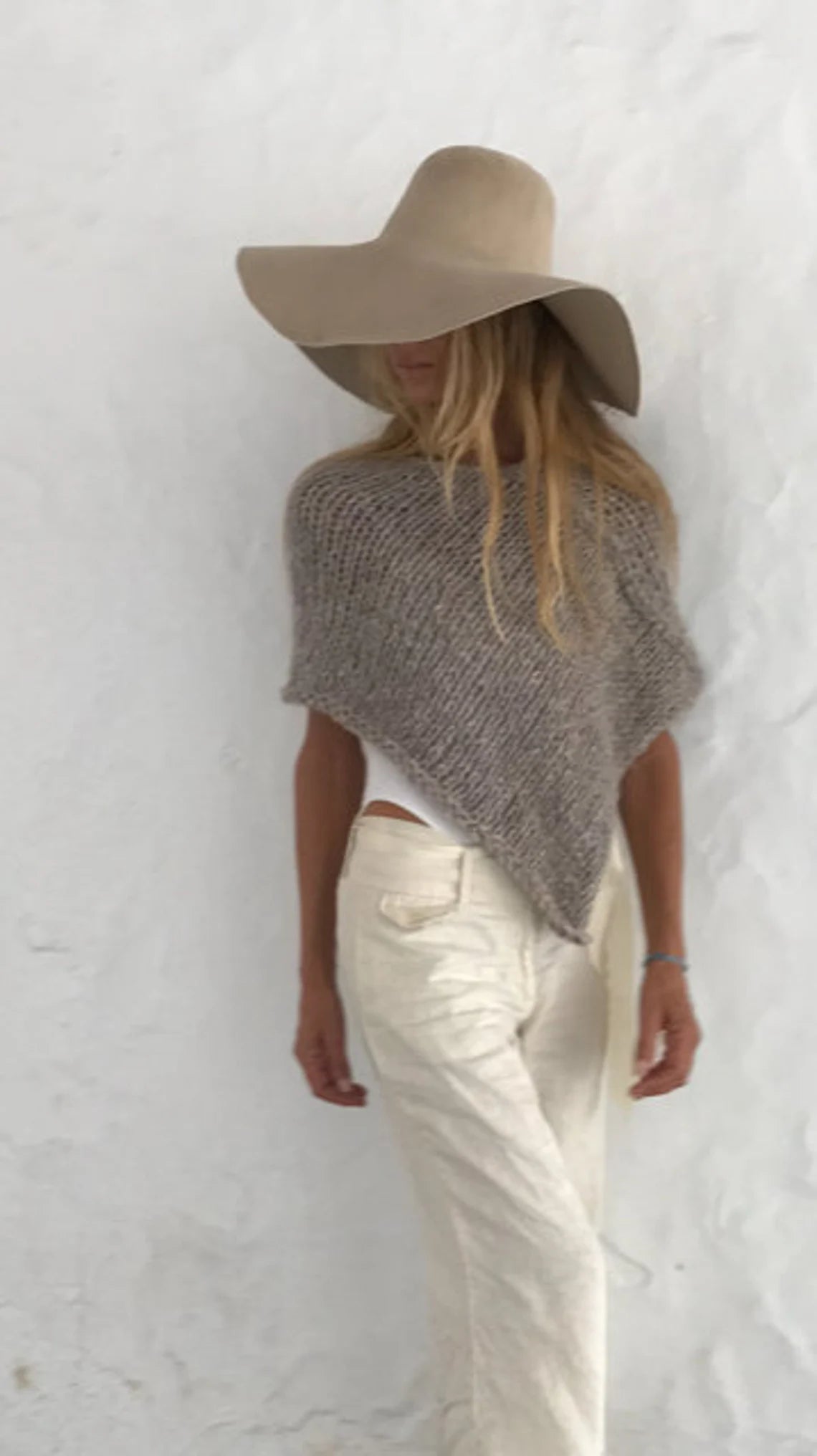 Beige poncho alpaca hand-knit sustainable ethical fashion