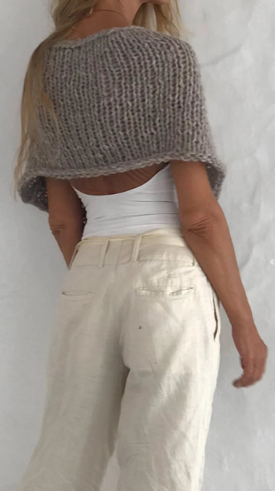 Beige poncho alpaca hand-knit sustainable ethical fashion