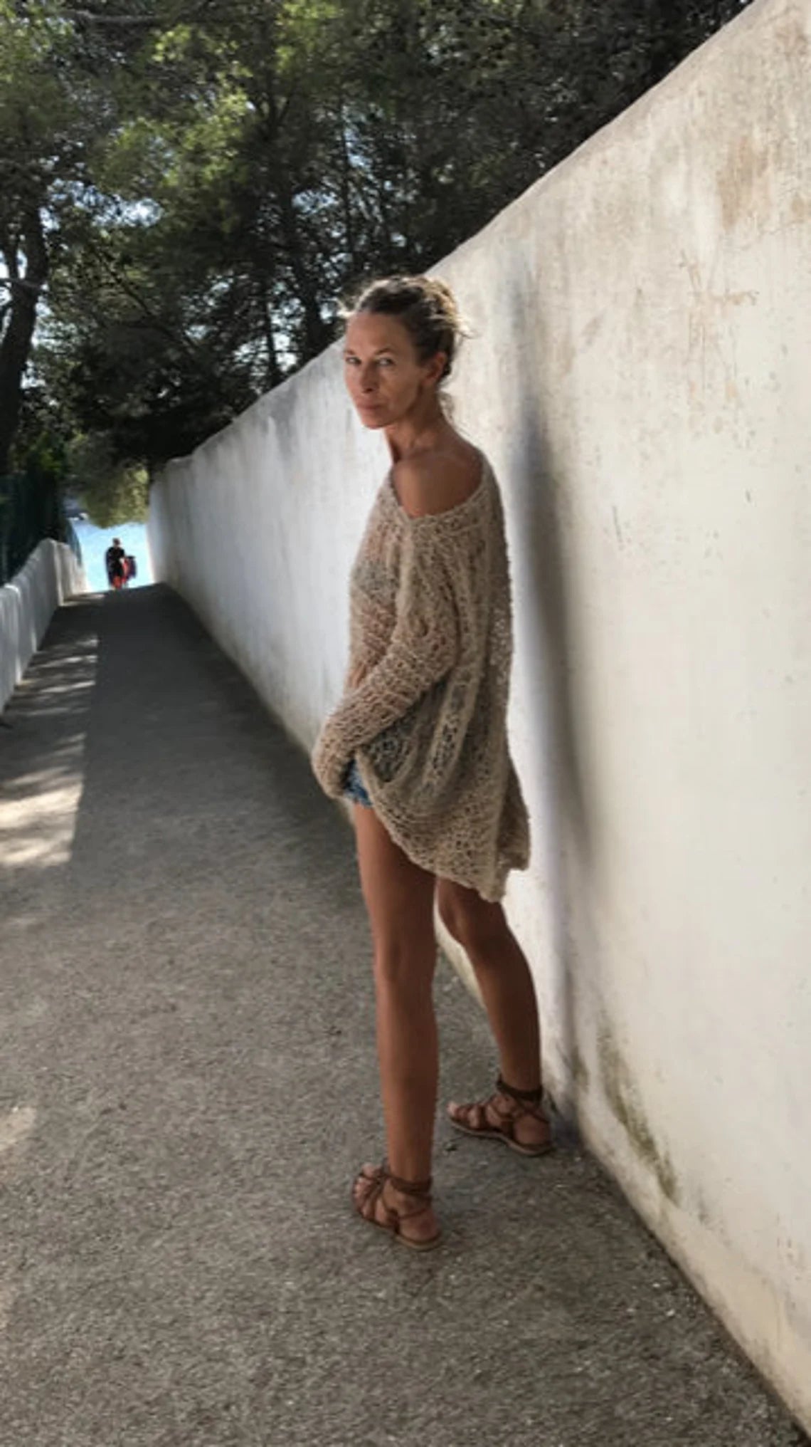 Alpaca beige sweater/women's/lightweight/open weave/boho/grunge style/loose knit/summer sweater/asymmetric hem