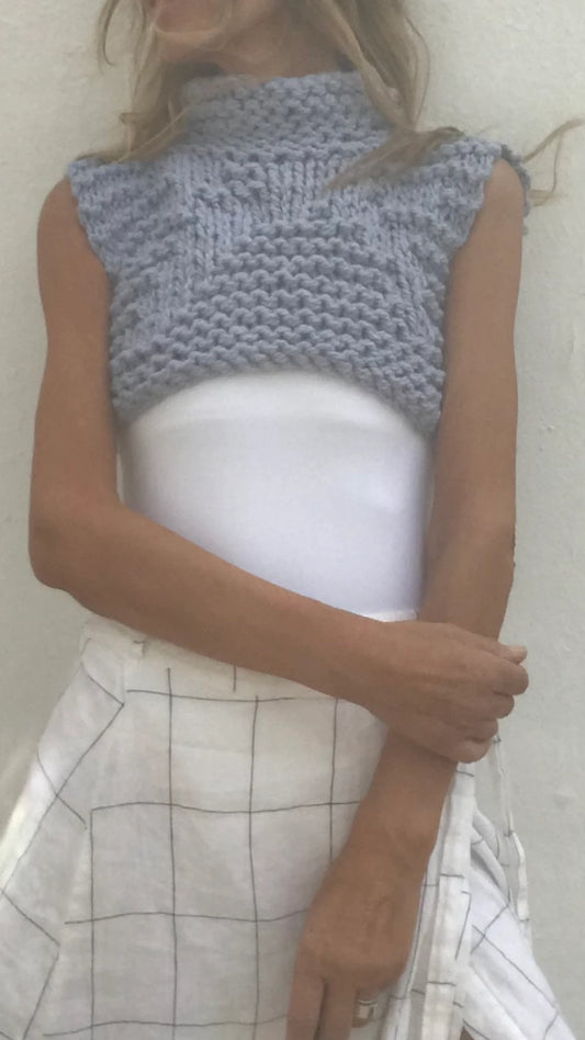 Pale Blue cropped tank vest sweater, Chunky knit