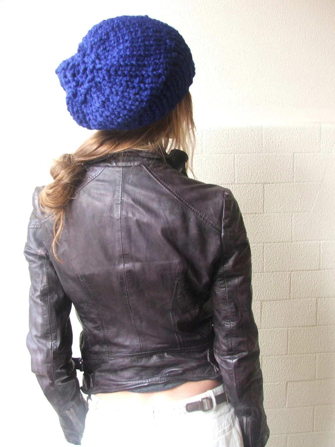 Blue hat, chunky beanie, vegan, Hand knit