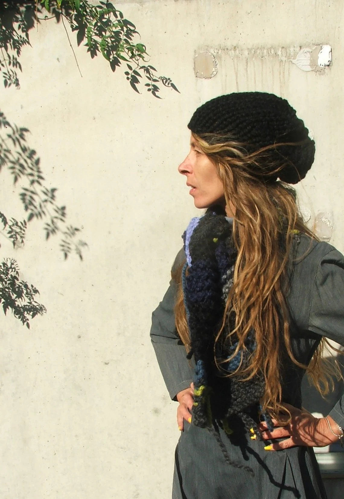 Black hat, Chunky slouchy beanie, vegan, chunky knit