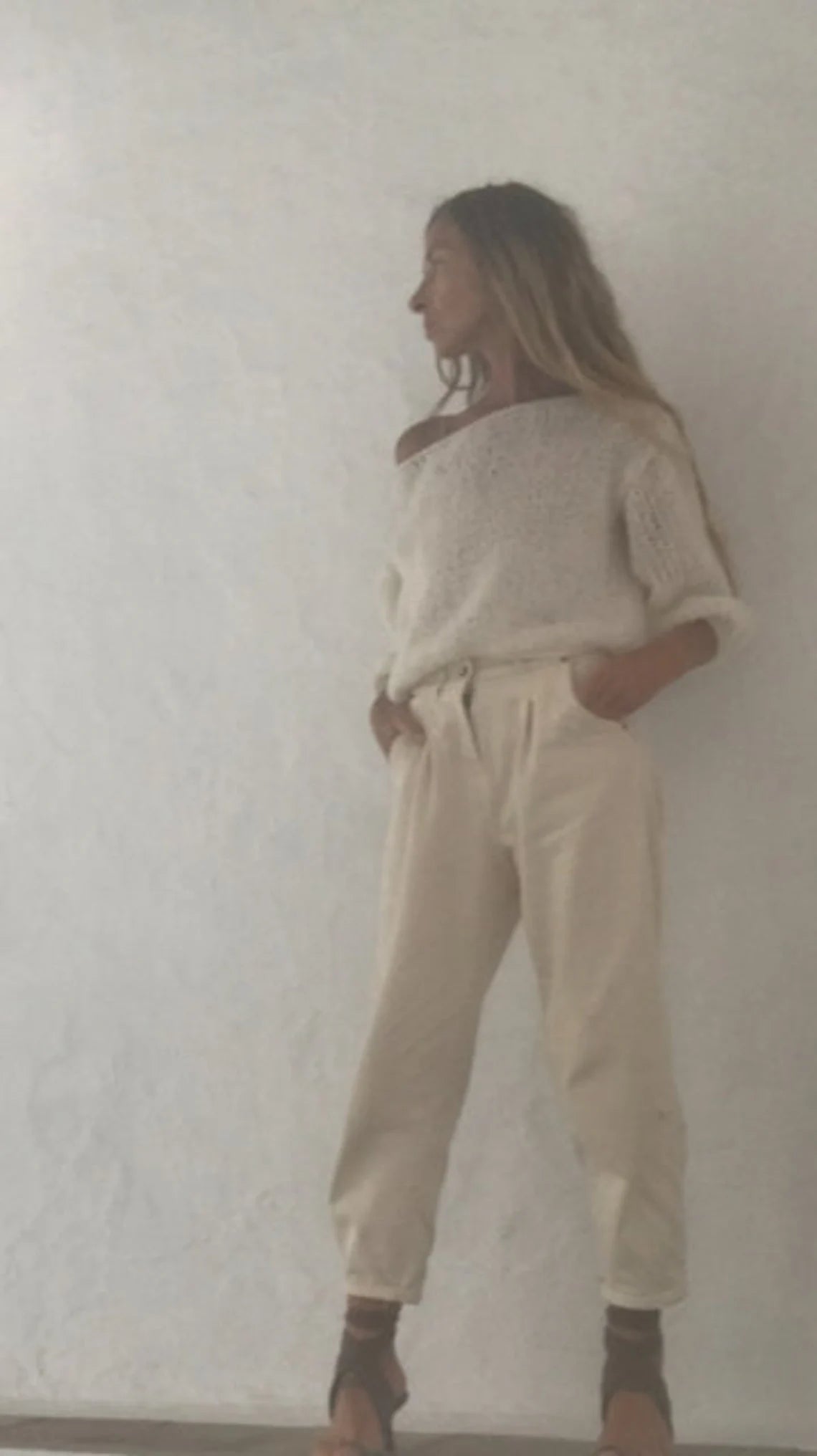 Ivory white puff sleeve sweater,  lightweight alpaca summer sweater, sustainable and ethically made