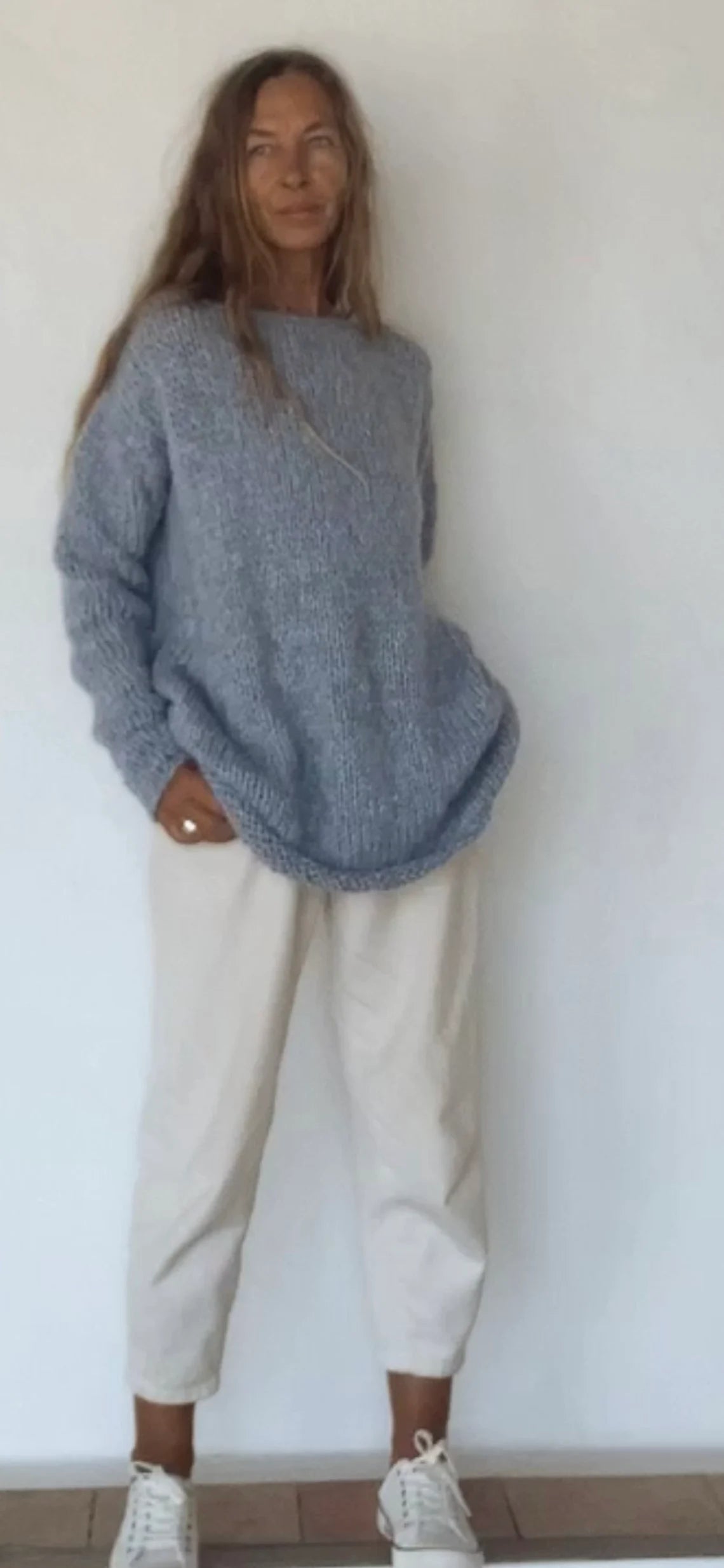 Pale blue Alpaca sweater dress, knit dress, long line, sustainable ethical clothing