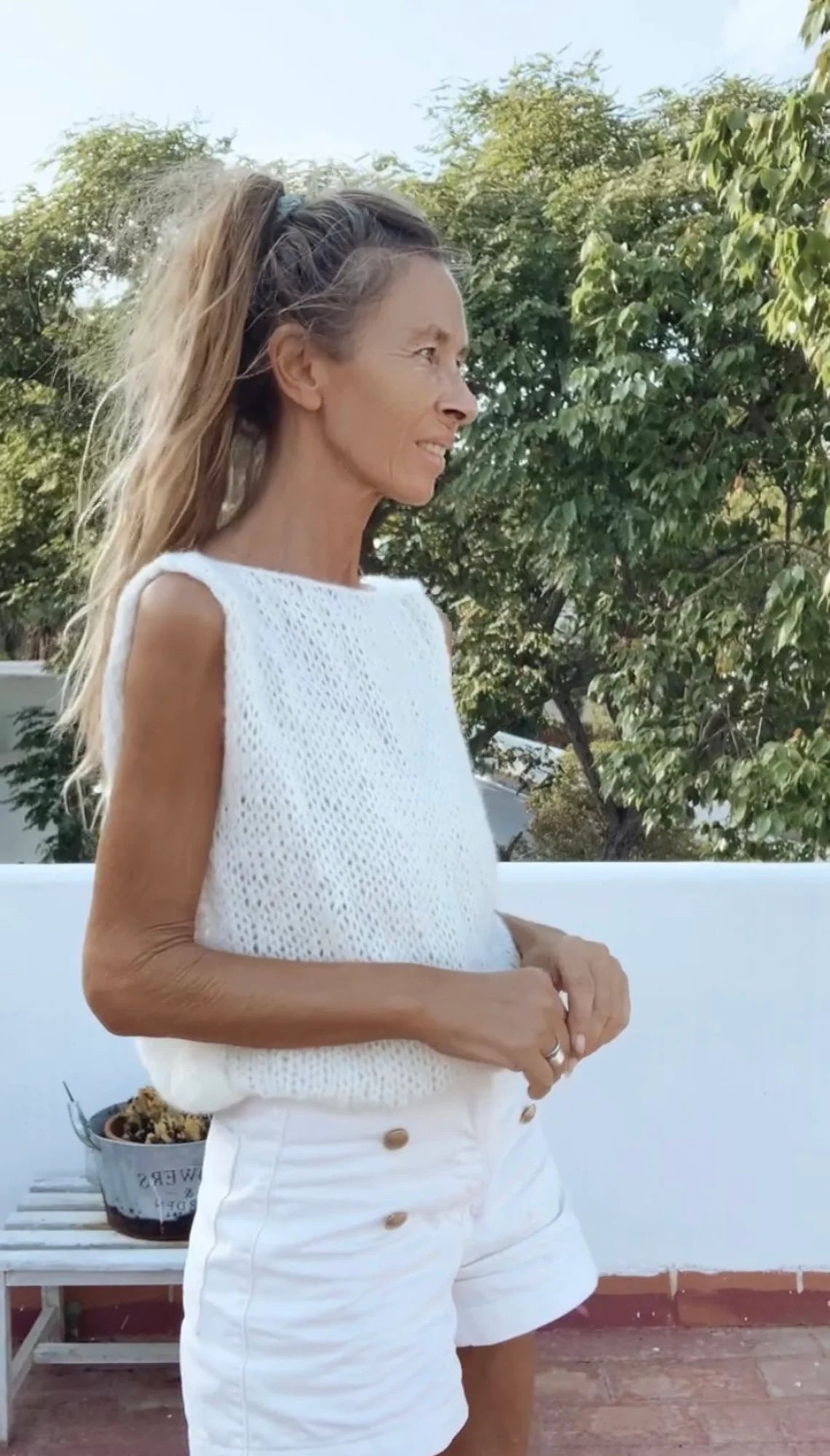 Ivory backless summer tank sleeveless sweater, lightweight ethereal alpaca top