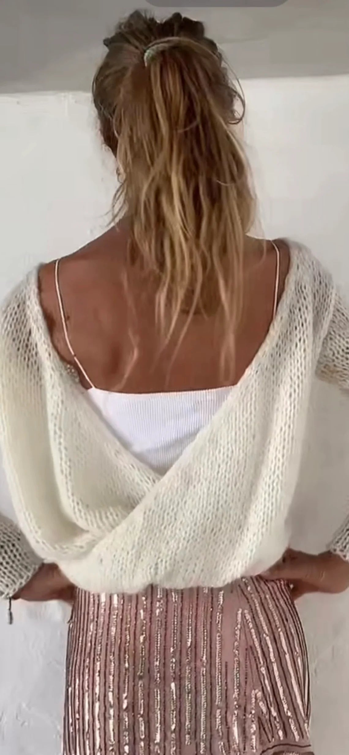 ivory white v back sweater women's slouchy backless pullover