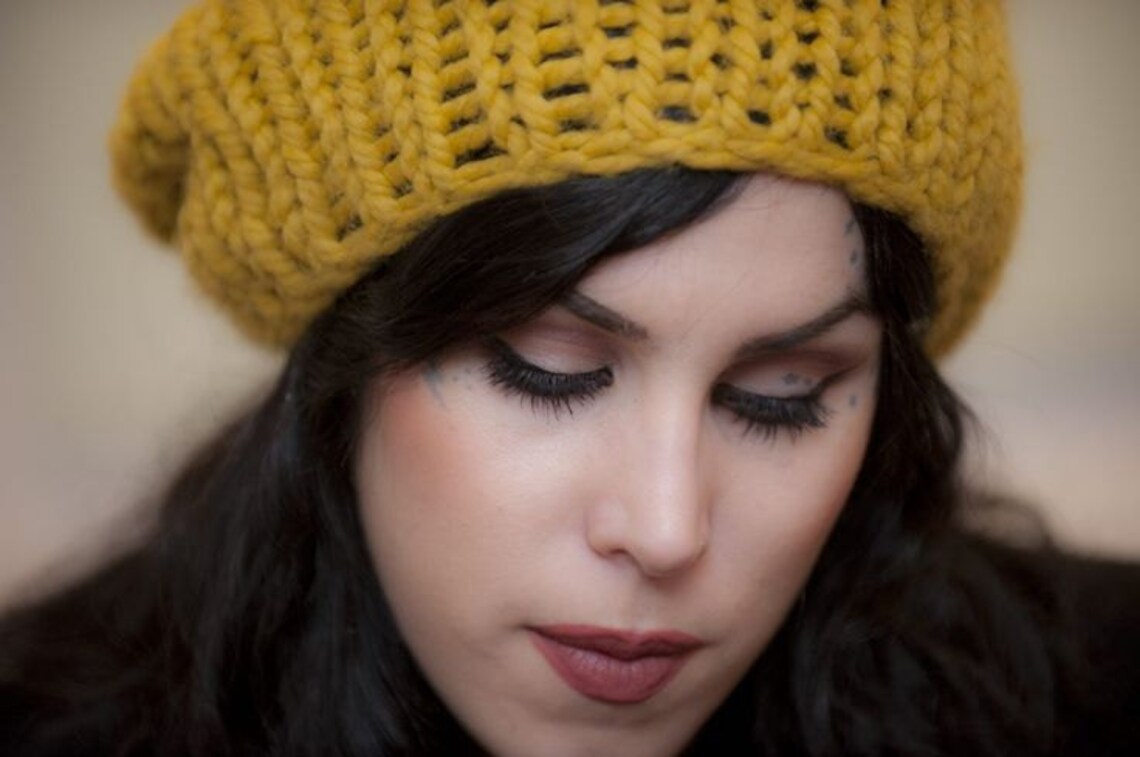 Mustard Yellow hat, beanie, vegan, chunky knit vegan hat