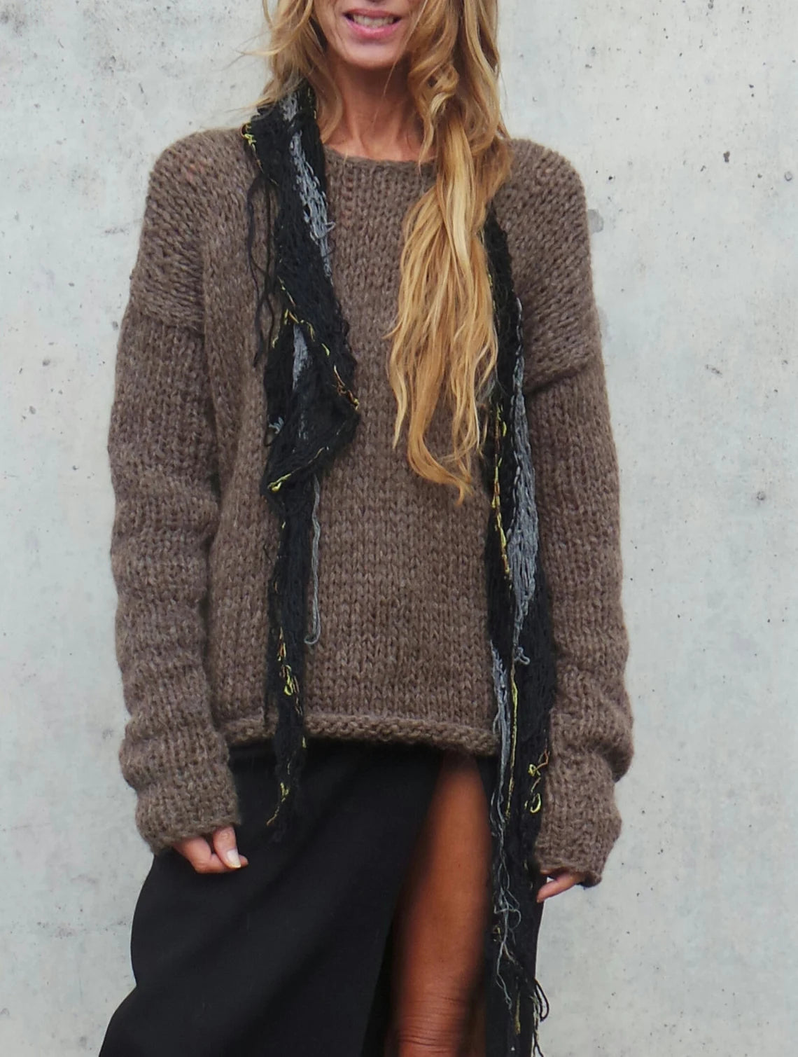 Alpaca brown slouchy sweater, over-sized with extra long sleeves, Sustainable and ethically made