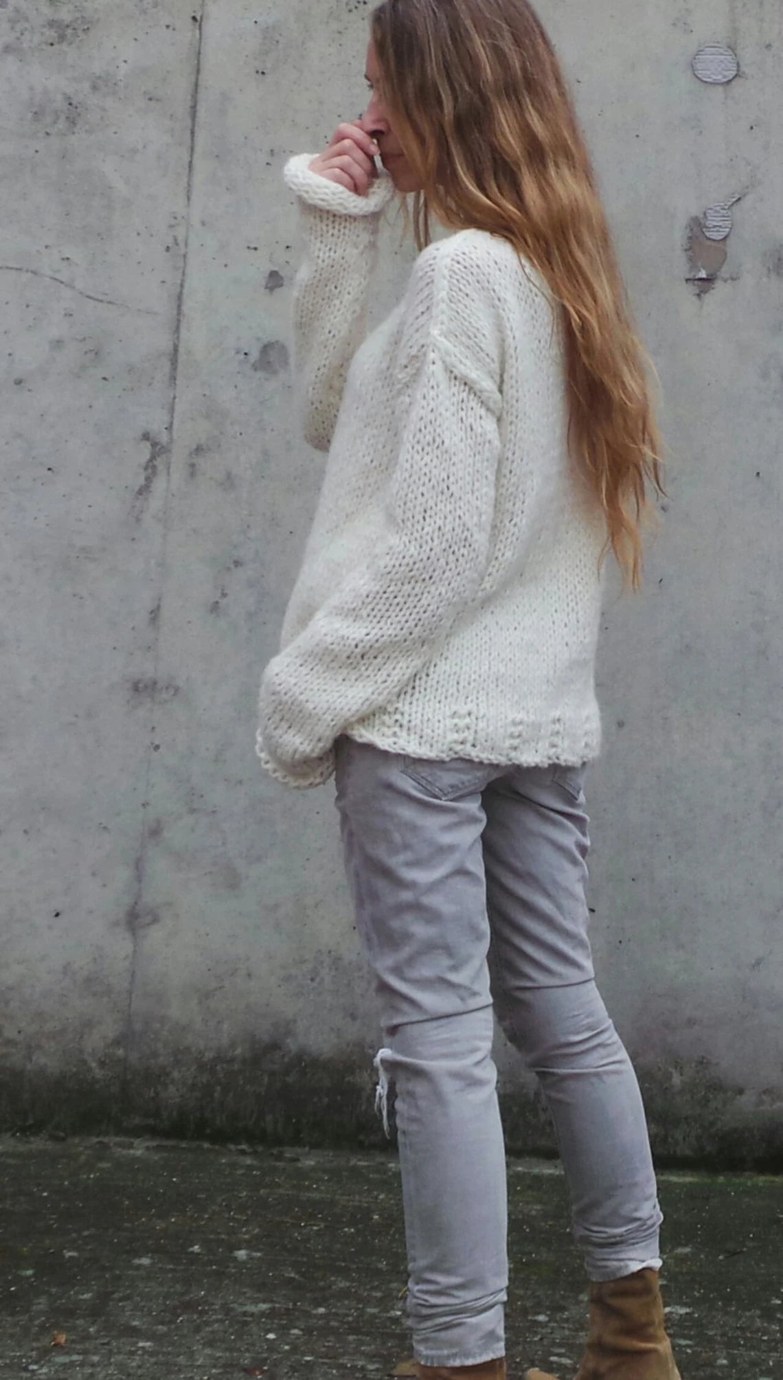 Alpaca Ivory white sweater women's slouchy over-sized pullover