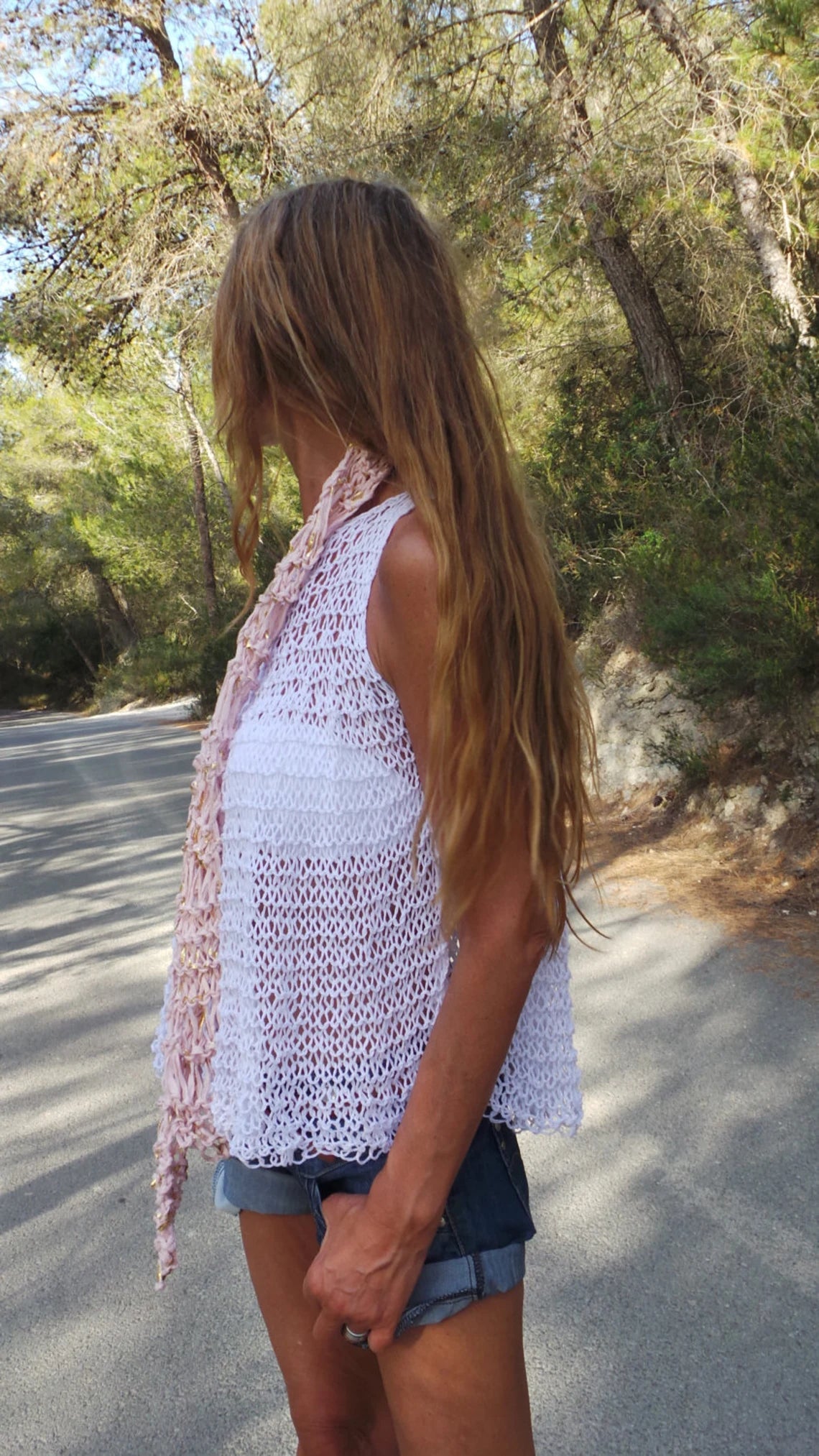 white tank t shirt, loose knit blouse tank top, tunic, cotton & linen, swing top tunic iLE AiYE knitwear